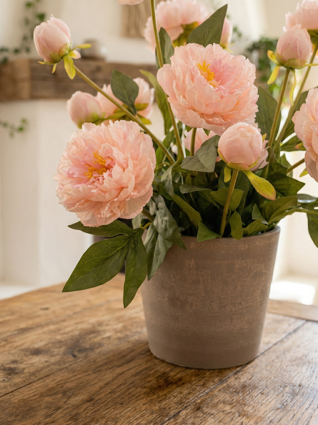 Highly Realistic 21.6'' Blush Pink Peony Faux Potted Plant with Planter - Artificial Floral Arrangement for Home & Garden Decor