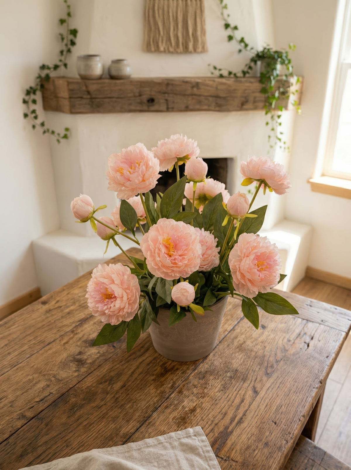 Highly Realistic 21.6'' Blush Pink Peony Faux Potted Plant with Planter - Artificial Floral Arrangement for Home & Garden Decor