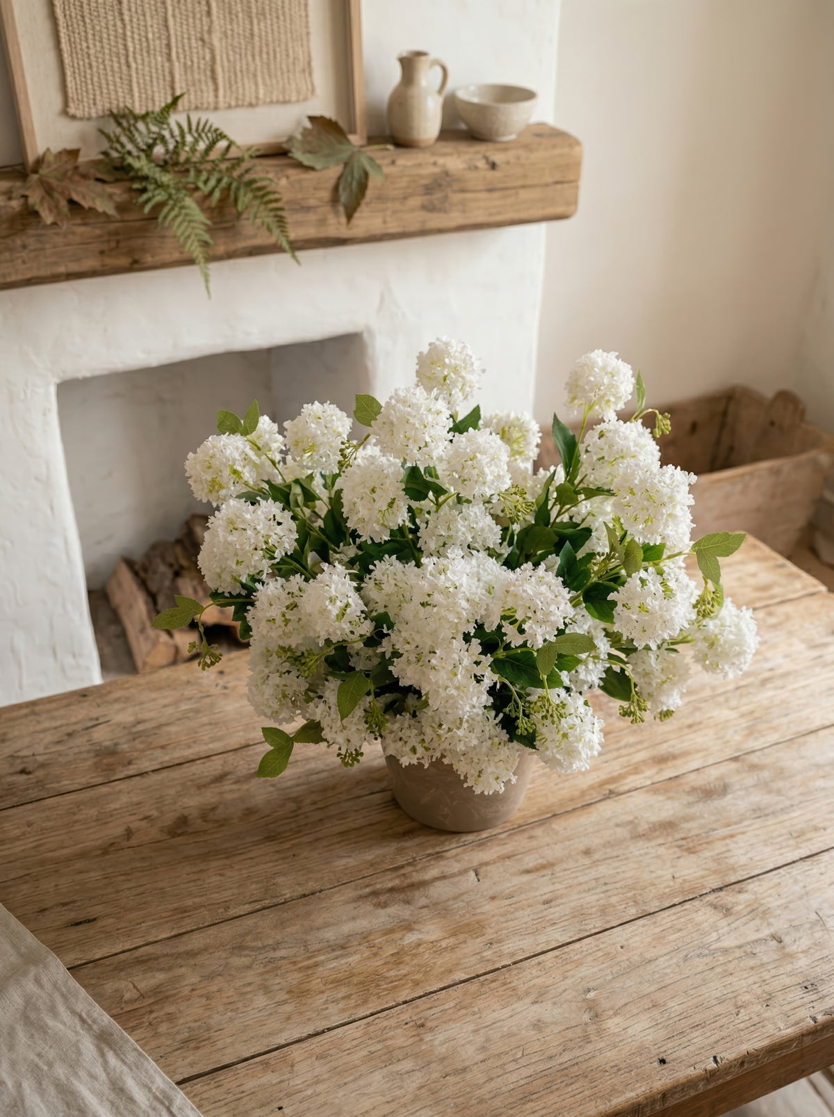 21.6" Artificial White Hydrangea with Ceramic Pot - Realistic Faux Floral Arrangement for Modern Home Decor & Centerpieces