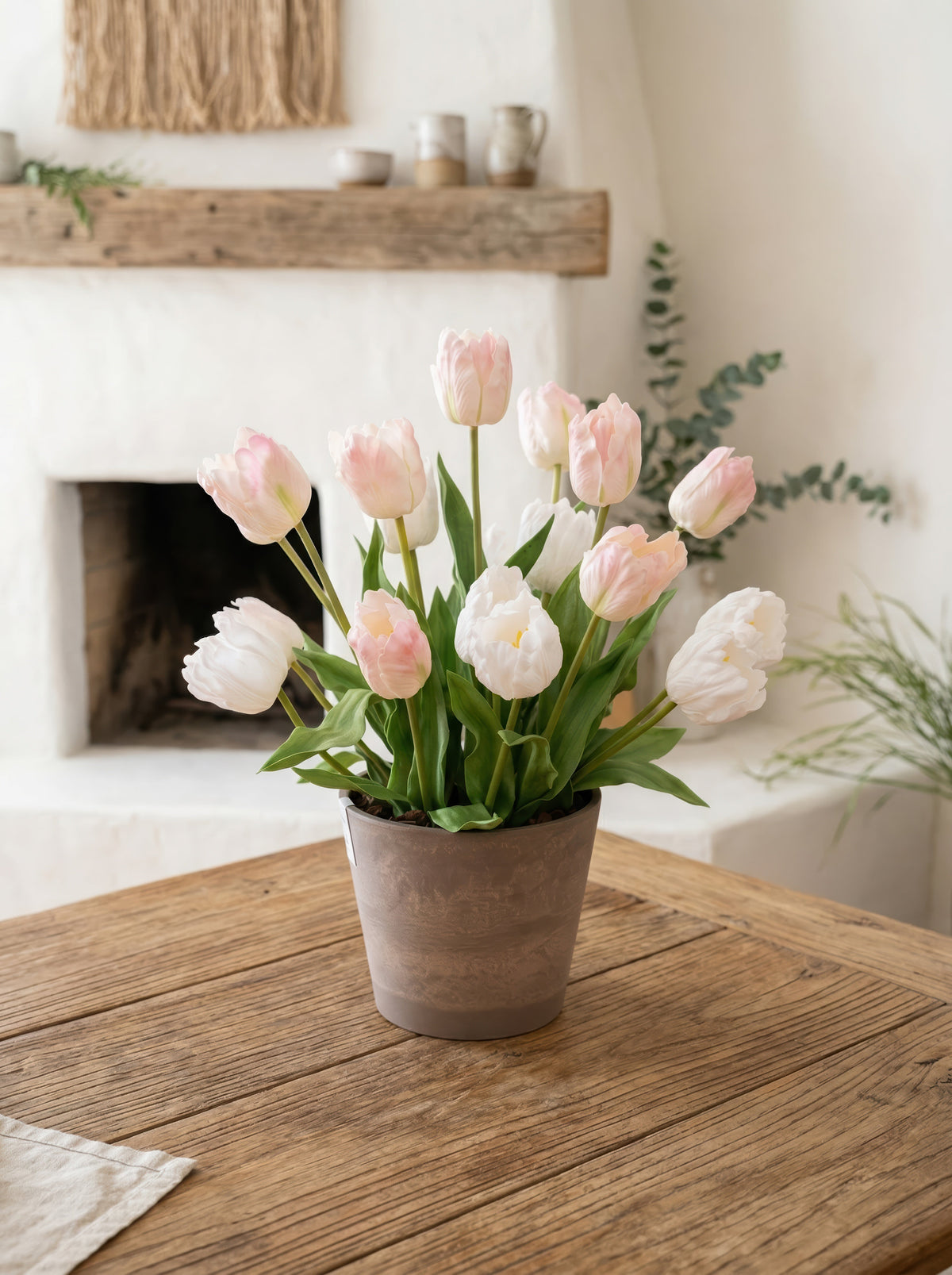 21.6" Artificial Blush Mixed Tulips - Potted Floral for Modern Home & Garden Decor