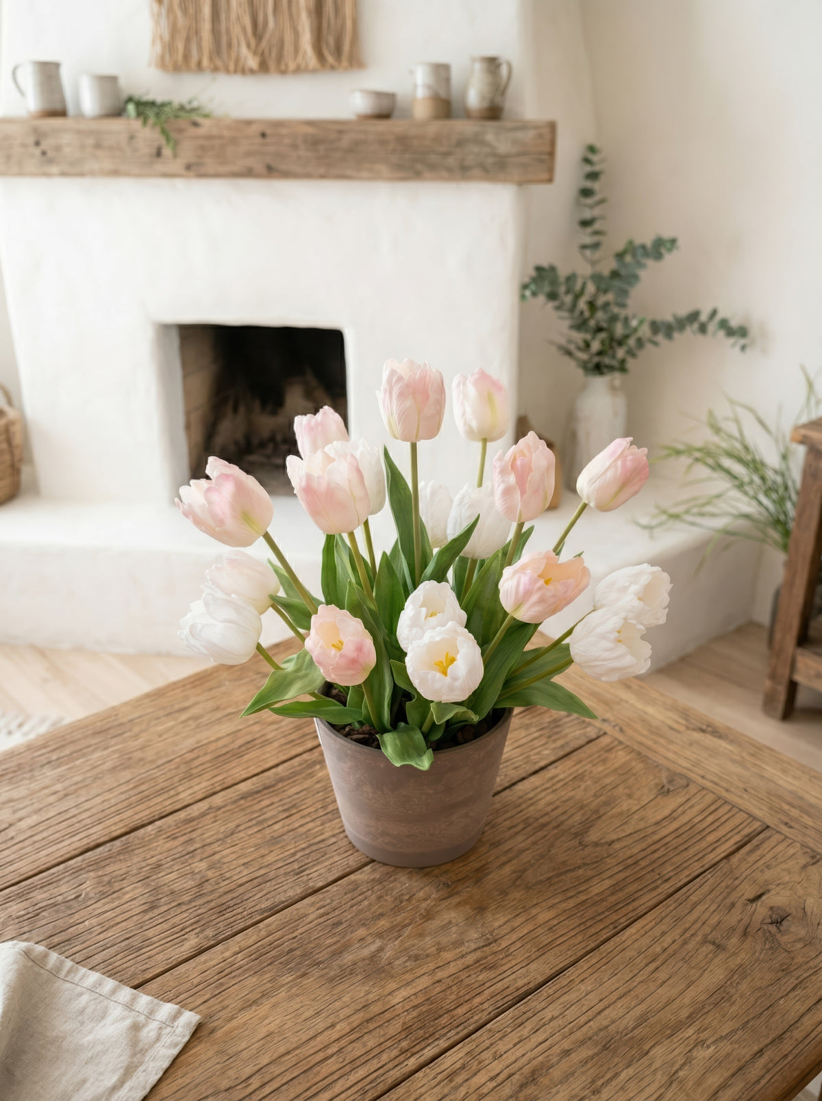 21.6" Artificial Blush Mixed Tulips - Potted Floral for Modern Home & Garden Decor