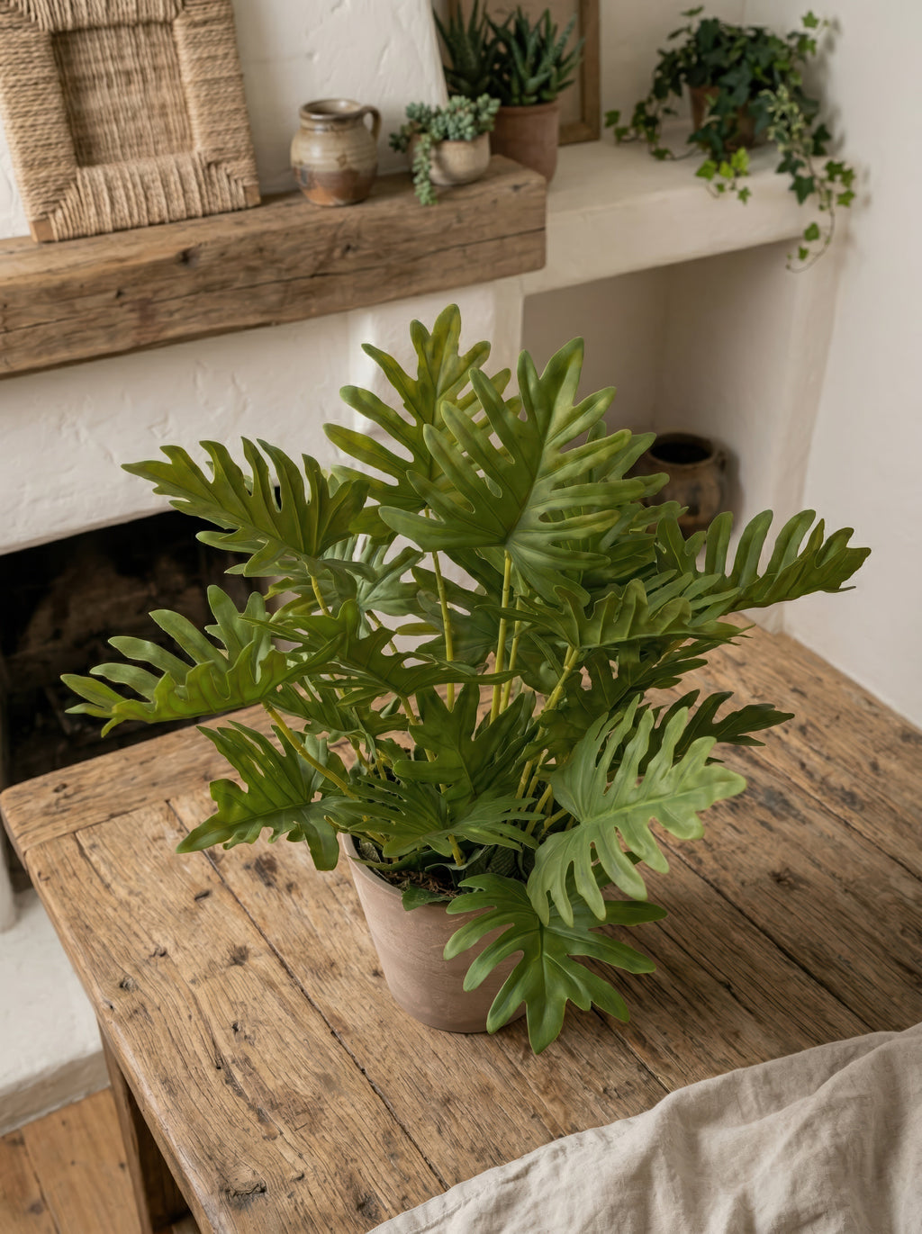 Highly Realistic 21.6" Faux Plant in Pot - Large Artificial Tropical Split Leaf Potted Plant for Home & Office Decor