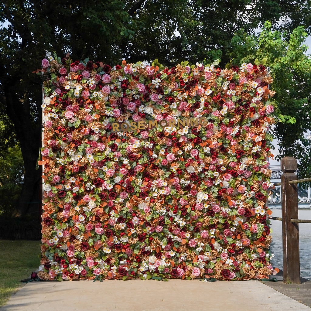 Phoenix：7D Fabric Artificial rolling up curtain flower wall