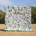 Seren: 3D Luxury White Rose & Greenery Silk Floral Wall Roll-Up Fabric Backdrop for Elegant Ceremonies & Garden Receptions