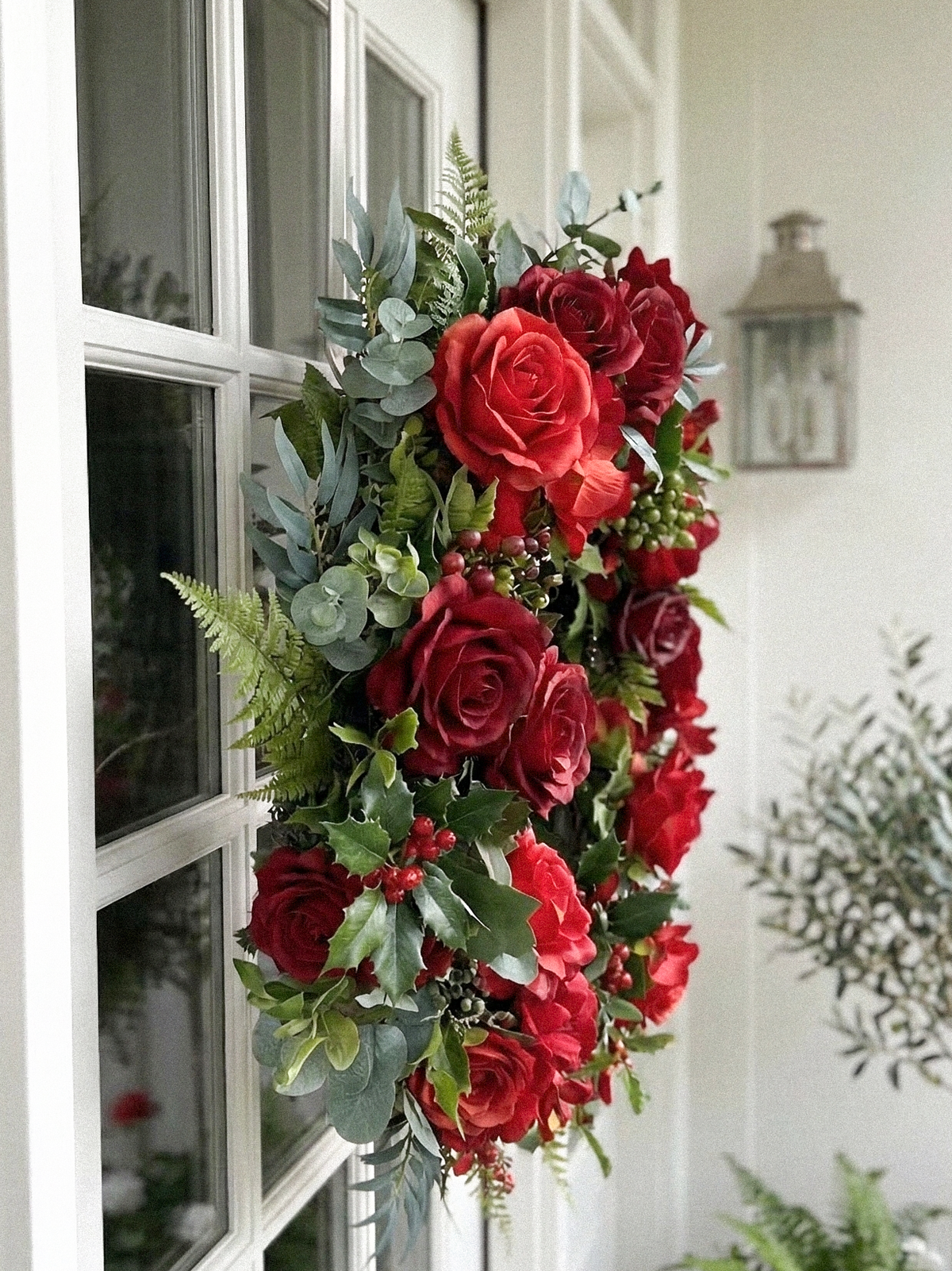 21.65" New Style Wreath with Red Roses and Greenery For Door Hanging