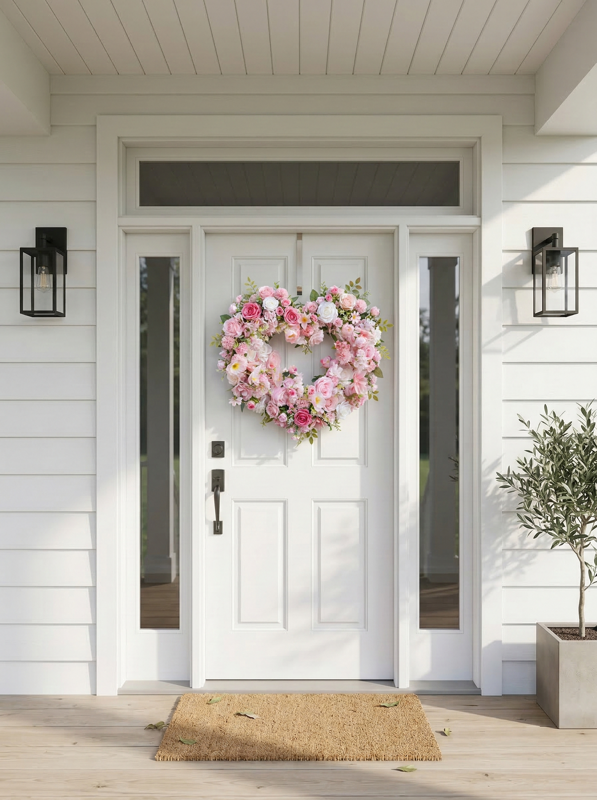 21.65"New Spring Style Wreath Heart shape with Pink Roses For Door Hanging
