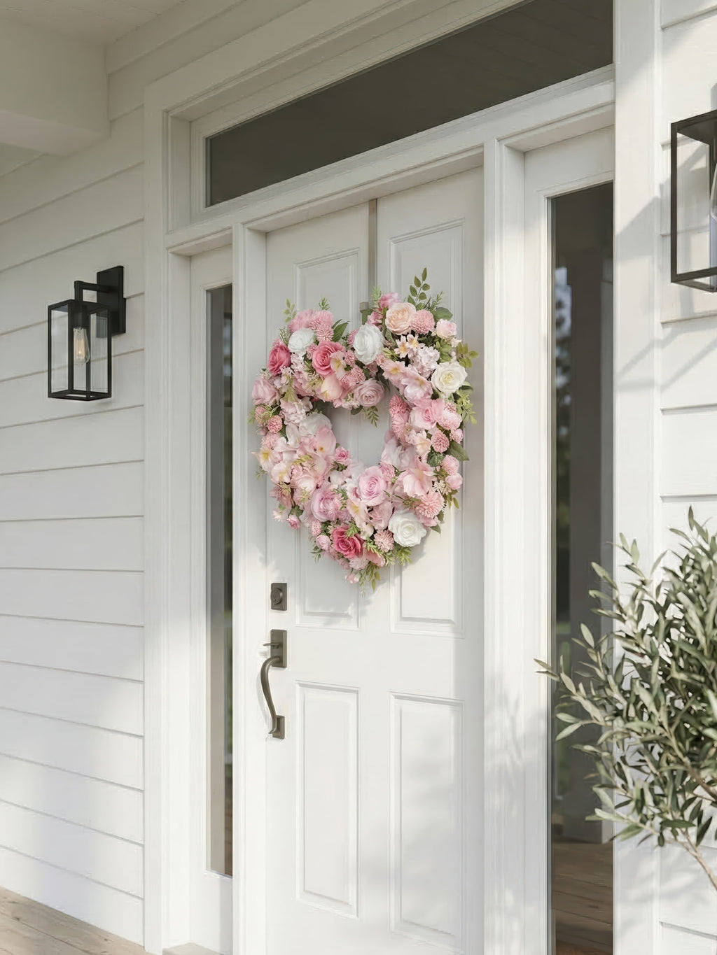 21.65"New Spring Style Wreath Heart shape with Pink Roses For Door Hanging