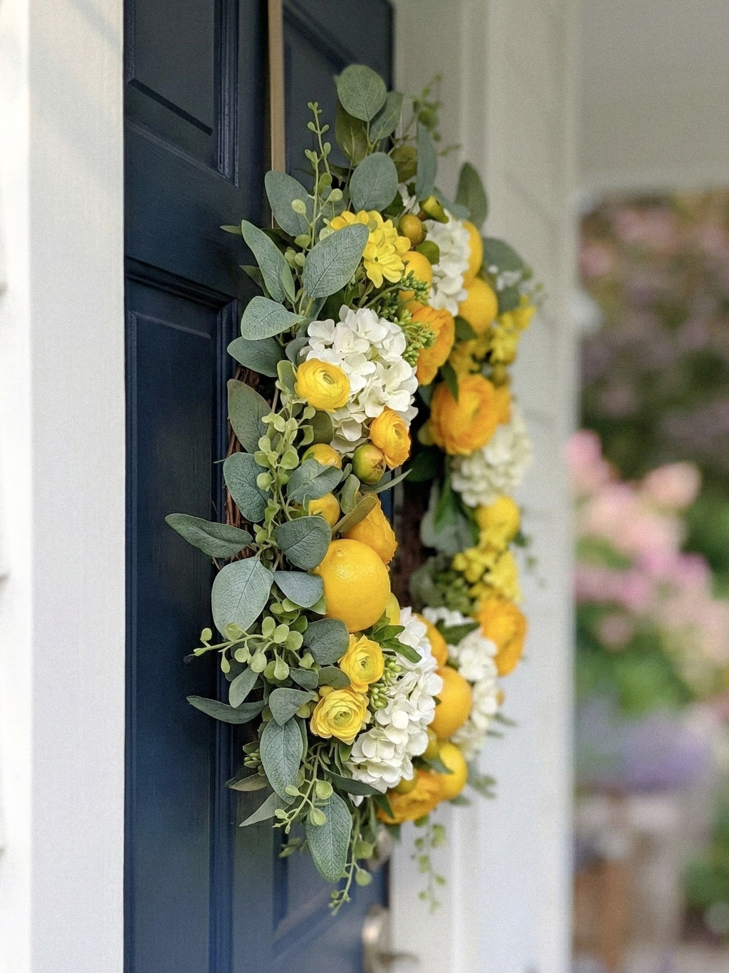 New Autumn Style 21.65" Garland Wreath with Yellow Roses and Lemon For Door Hanging