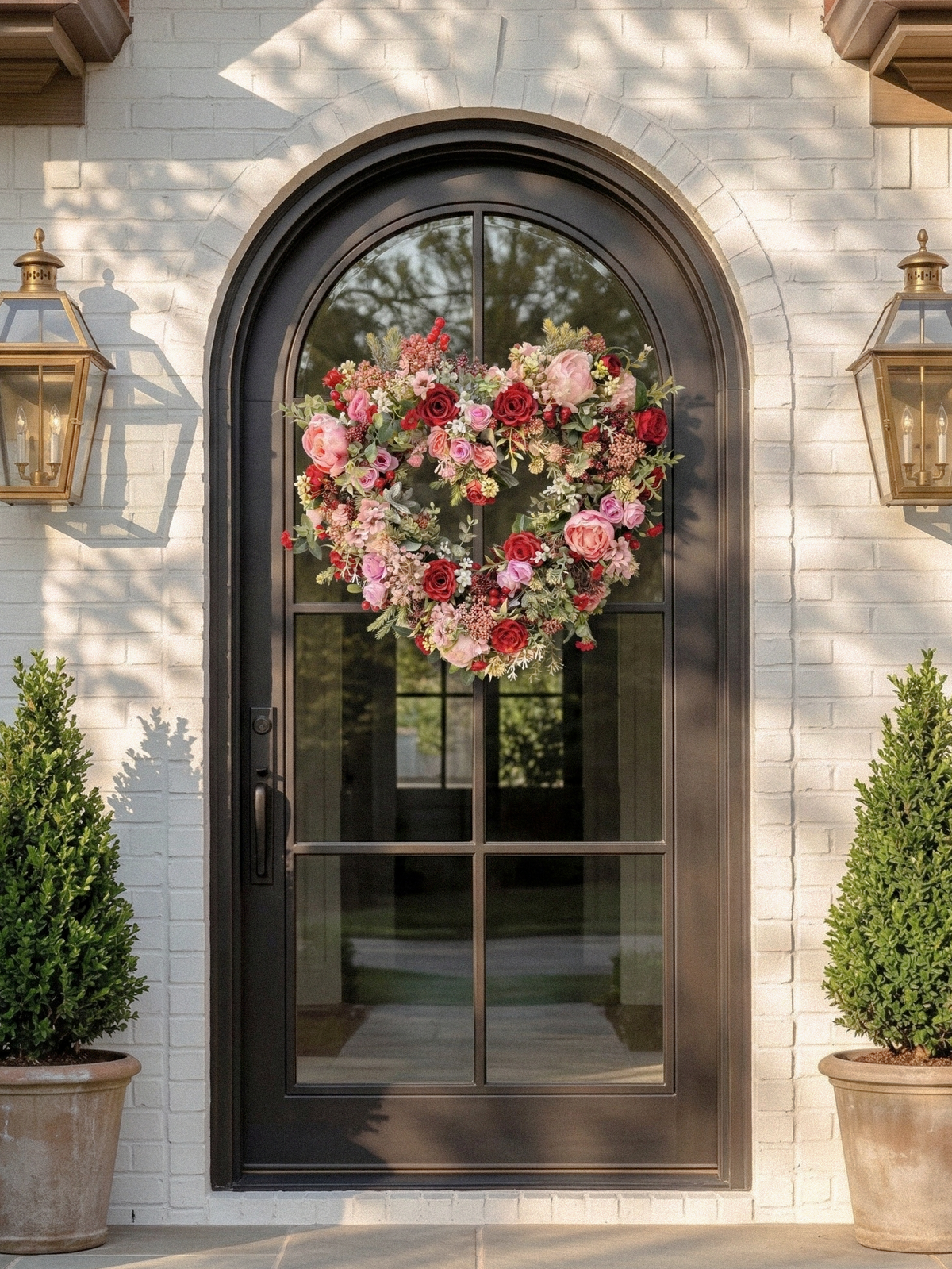 New Spring Style 20" Wreath with Pink&Red Roses and red berry For Door Hanging