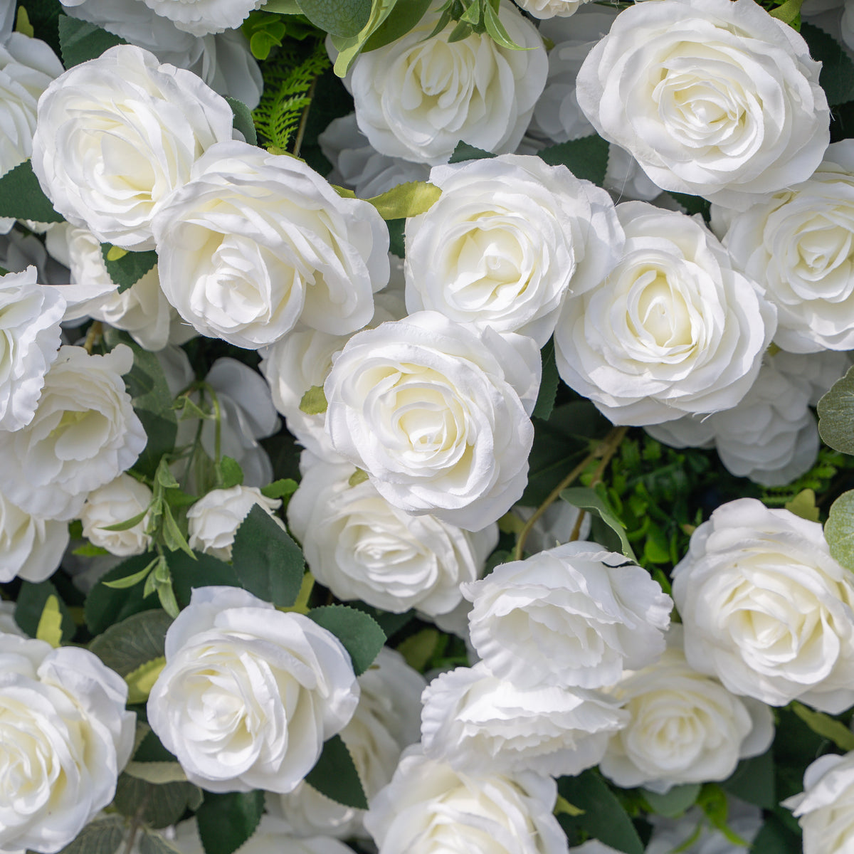 Sylas: 5D Luxury White Rose & Forest Foliage Silk Floral Wall Roll-Up Fabric Backdrop for Elegant Garden Weddings & Receptions