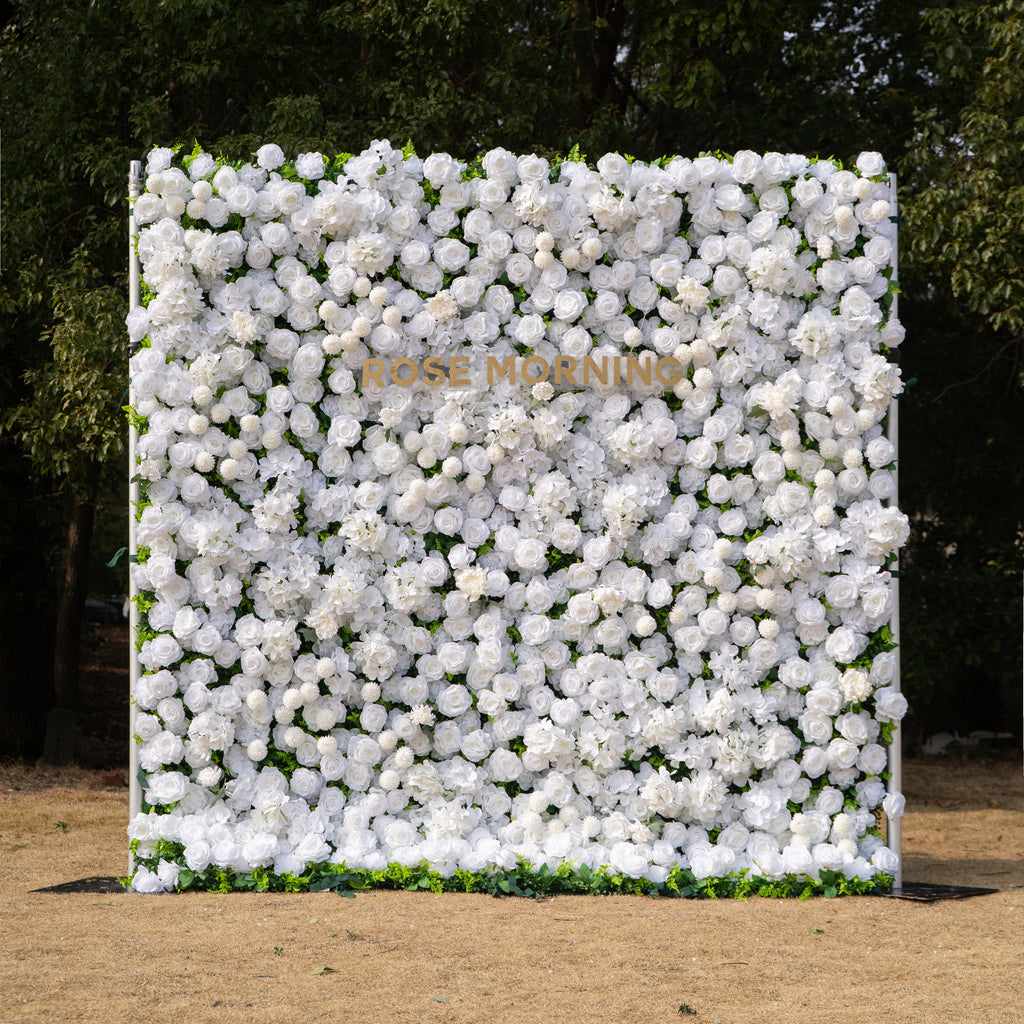 Thalia: 3D Pure White Luxury Silk Floral Wall Roll-Up Fabric Backdrop for Elegant Wedding Ceremonies & Minimalist Events