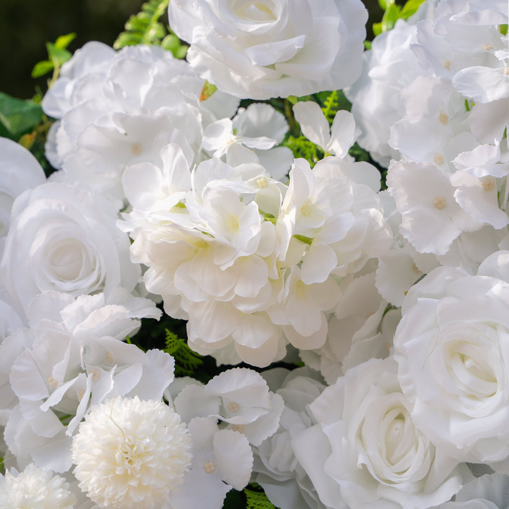Thalia: 3D Pure White Luxury Silk Floral Wall Roll-Up Fabric Backdrop for Elegant Wedding Ceremonies & Minimalist Events