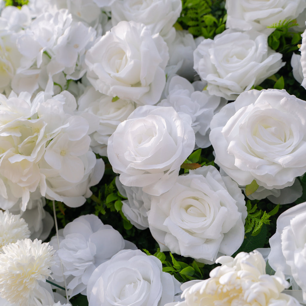 Thalia: 3D Pure White Luxury Silk Floral Wall Roll-Up Fabric Backdrop for Elegant Wedding Ceremonies & Minimalist Events