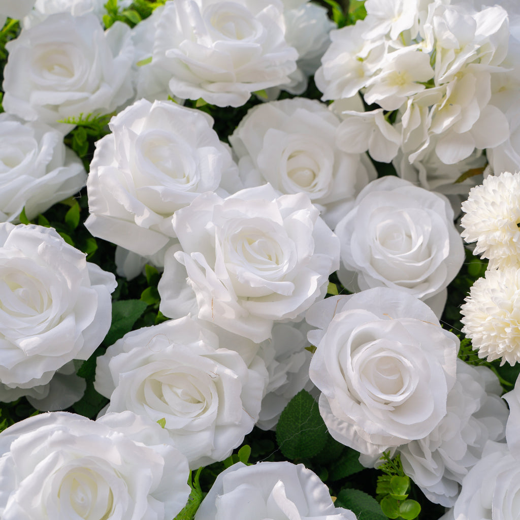 Thalia: 3D Pure White Luxury Silk Floral Wall Roll-Up Fabric Backdrop for Elegant Wedding Ceremonies & Minimalist Events
