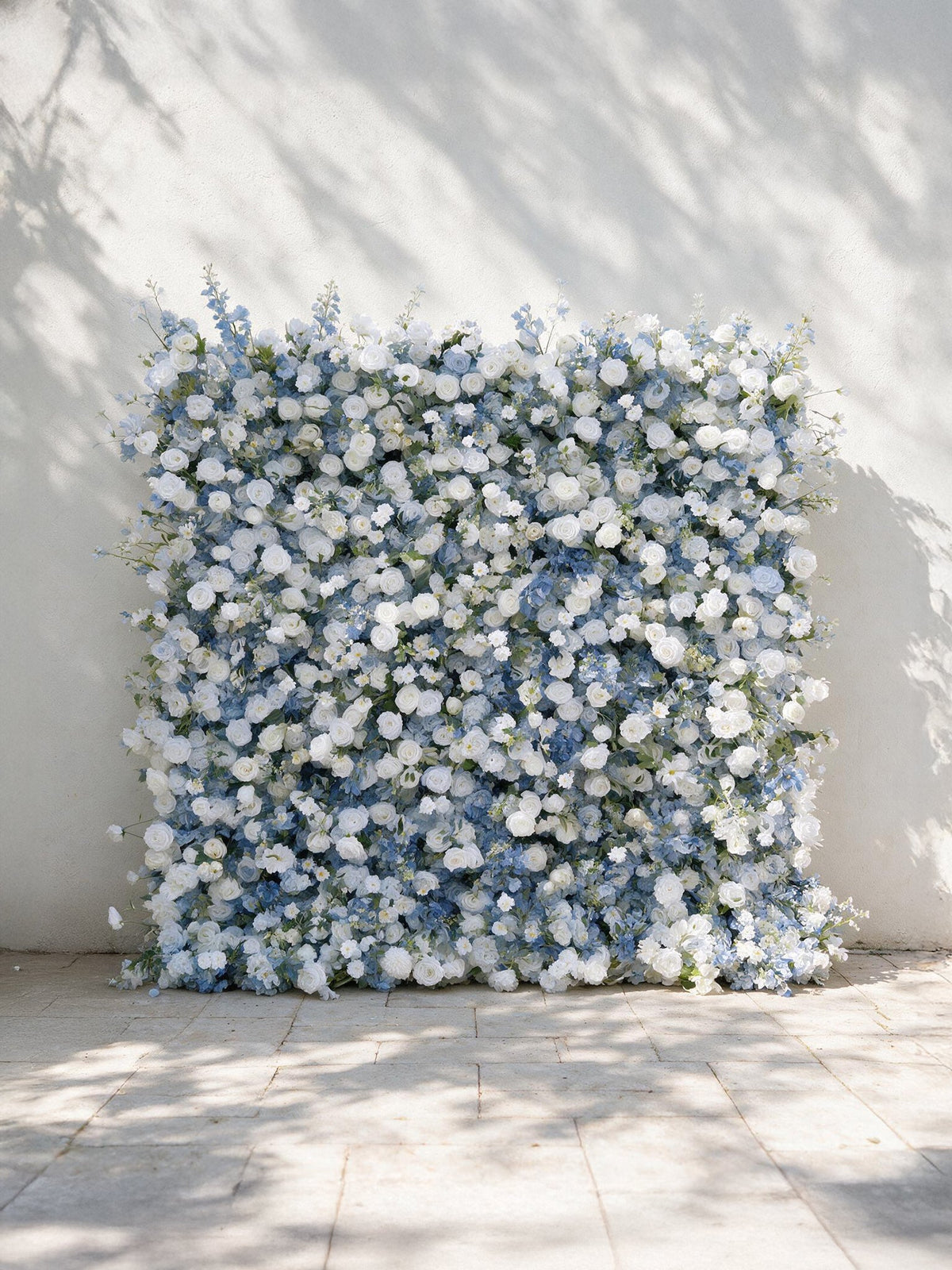 Cerulean：2026 Luxury 5D White & Blue Floral Wall with Greenery Roll-Up Backdrop for Whimsical Bridal Showers