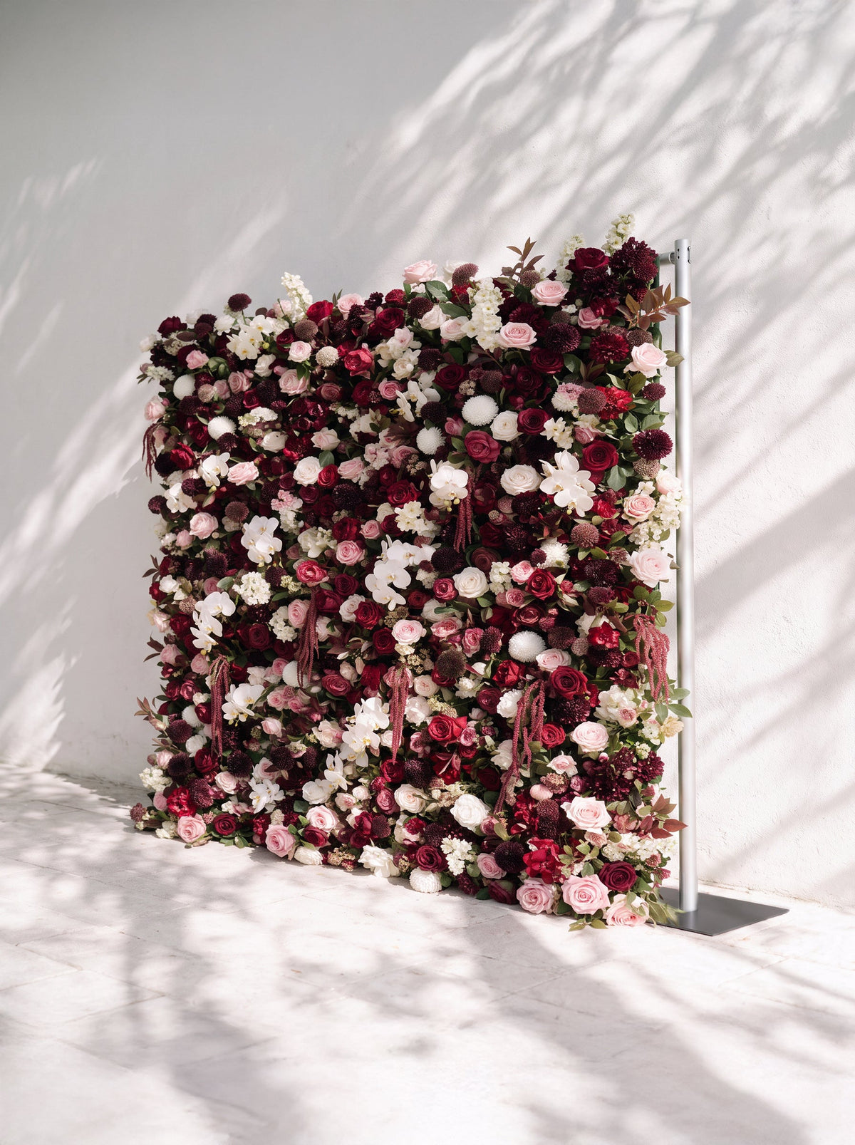 Garnet ：2026 Luxury 5D Berry & Burgundy Floral Wall with Greenery Roll-Up Backdrop for Rustic Garden Weddings