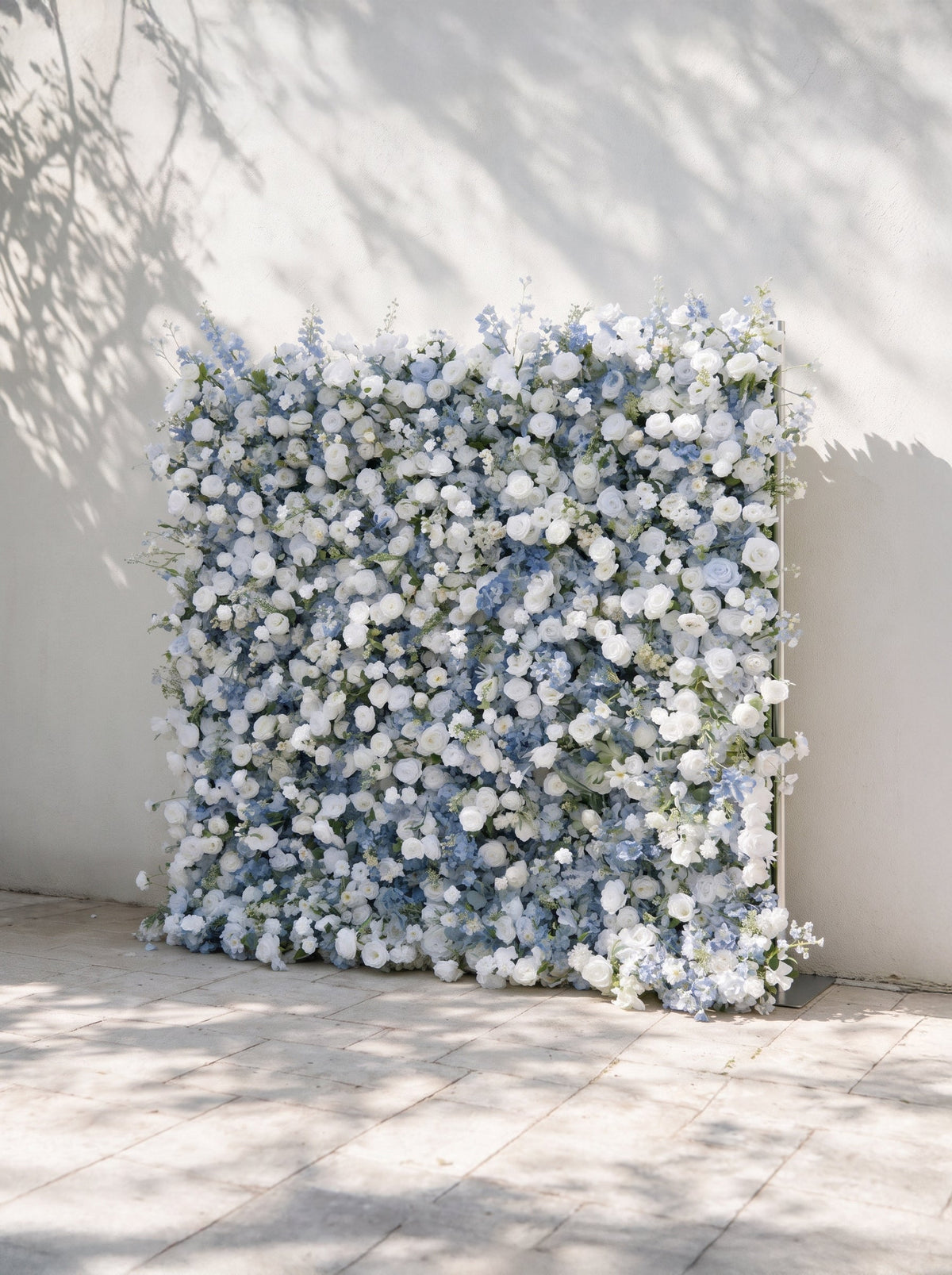 Cerulean：2026 Luxury 5D White & Blue Floral Wall with Greenery Roll-Up Backdrop for Whimsical Bridal Showers