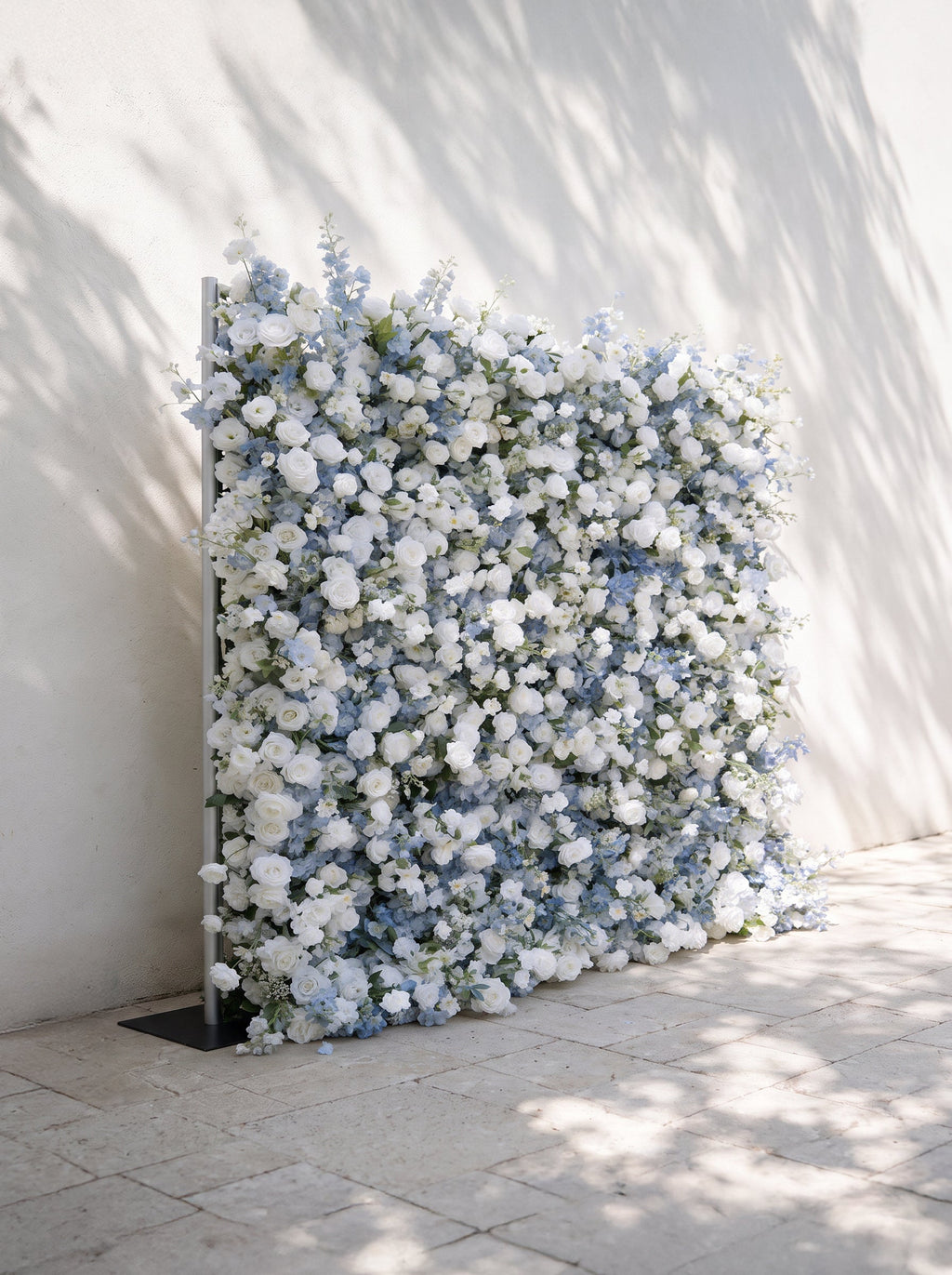 Cerulean：2026 Luxury 5D White & Blue Floral Wall with Greenery Roll-Up Backdrop for Whimsical Bridal Showers