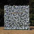 Velora: 3D Dusty Blue Rose Roll-Up Fabric Curtain Floral Backdrop for Weddings & Luxury Events