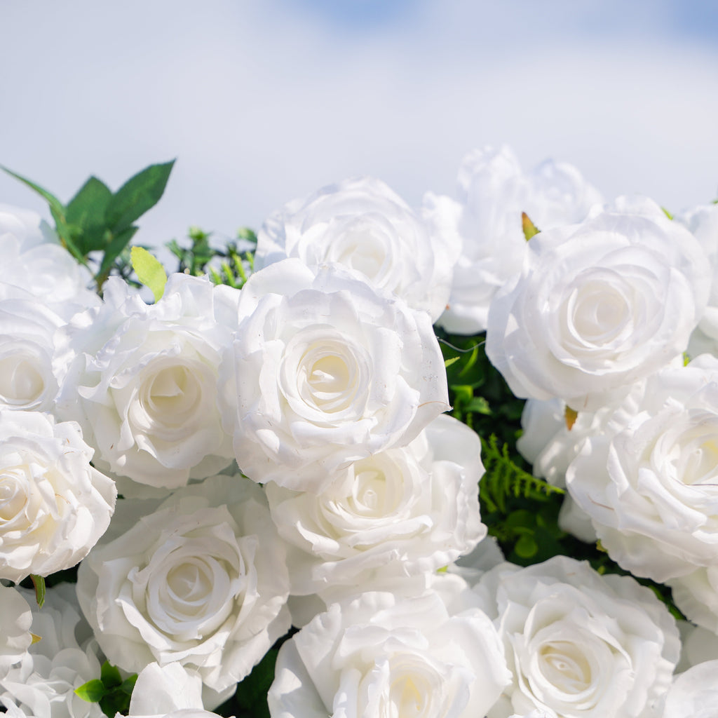 Zephira: 3D Elegant White Silk Rose Flower Wall Roll-Up Fabric Backdrop for Luxury Weddings & Events