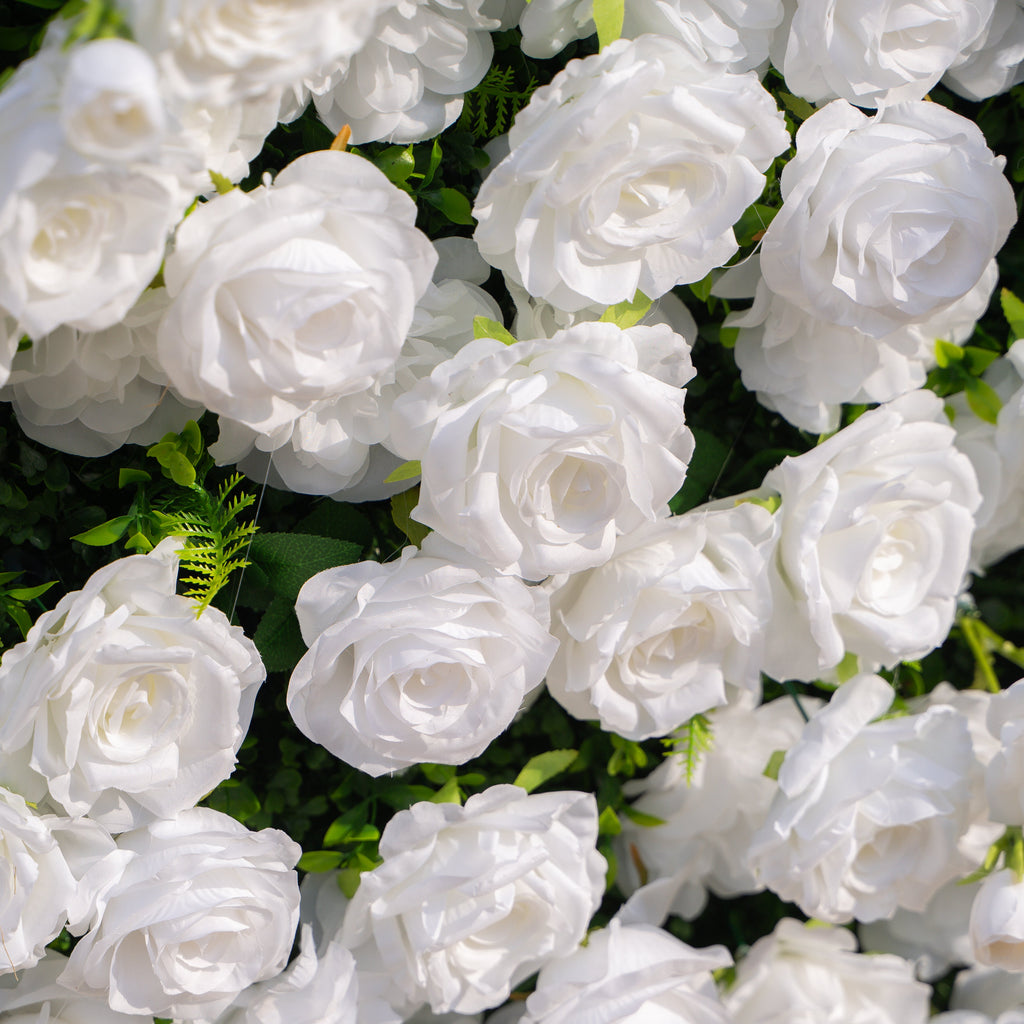 Zephira: 3D Elegant White Silk Rose Flower Wall Roll-Up Fabric Backdrop for Luxury Weddings & Events